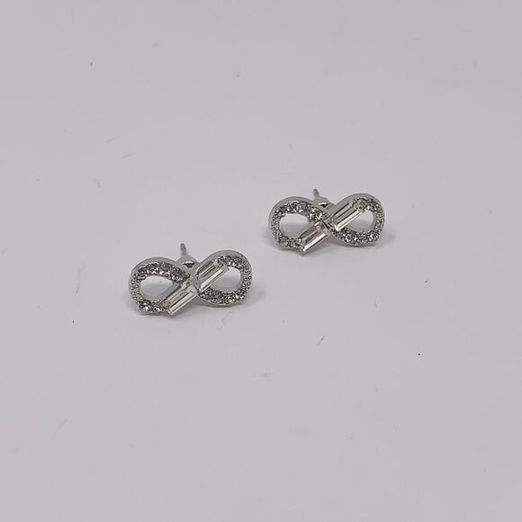 White Rhinestone Crystal Gem Infinity Symbol Studs Post Earrings - Picture 3 of 8
